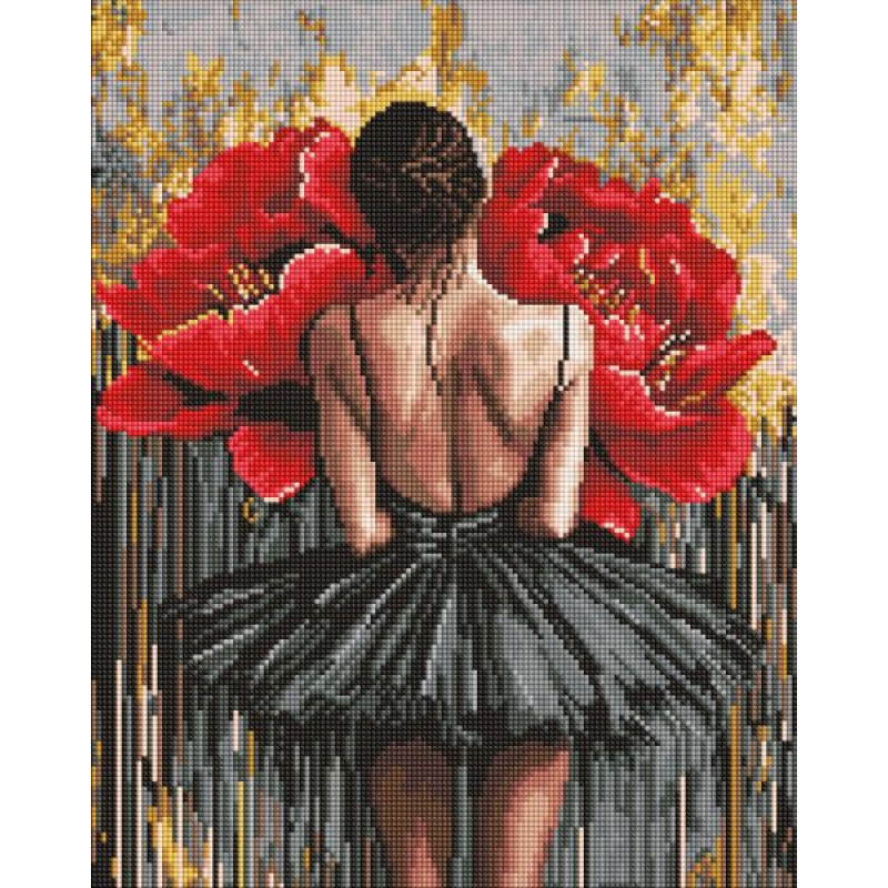 Алмазна мозаїка без підрамника - Балерина з червоними півоніями ©art_selena_ua