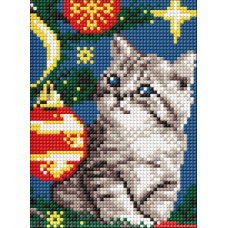 Алмазна мозаїка без підрамника - Кошеня під ялинкою ©art_selena_ua