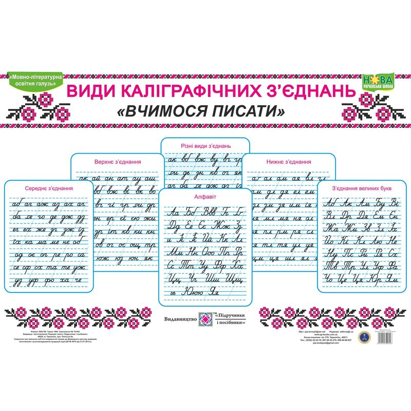 Види каліграфічних з'єднань. Вчимося писати. Комплект таблиць Види каліграфічних з'єднань. Вчимося писати. Комплект таблиць